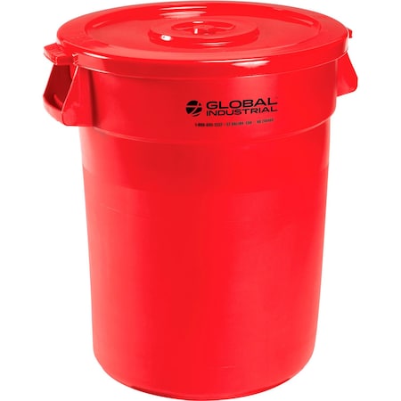 Global Industrial Plastic Trash Can with Lid, 32 Gallon Red 240460RDCL
